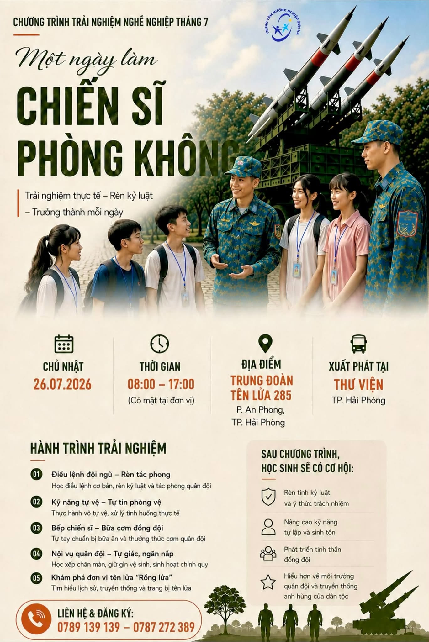 CHƯƠNG TRÌNH TRẢI NGHIỆM THÁNG 7: MỘT NGÀY LÀM CHIẾN SĨ PHÒNG KHÔNG